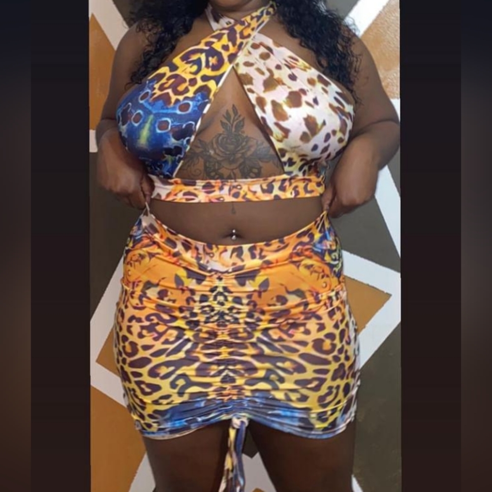 Mixed two piece skirt set